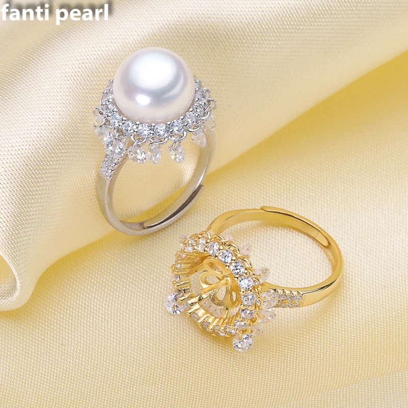 

DIY Pearl Ring 925 silver Accessories Natural freshwater Pearl rings s925 Sterling Silver ring 10-12mm