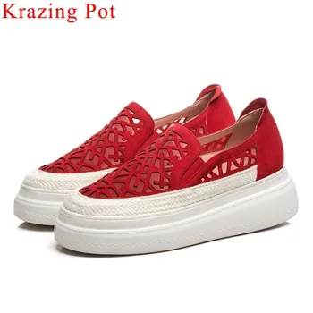 

2019 Original designer beaury oriental carving mesh natural leather slip on loafers round toe flat platform vulcanized shoes L63