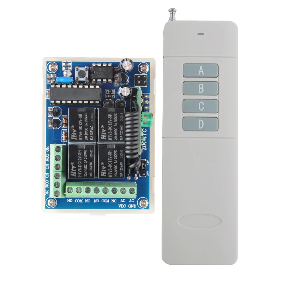 

24V 12V 4CH RF Wireless Remote Control Switch System With 200-3000M Long Transmitter + 433.92Mhz Receiver