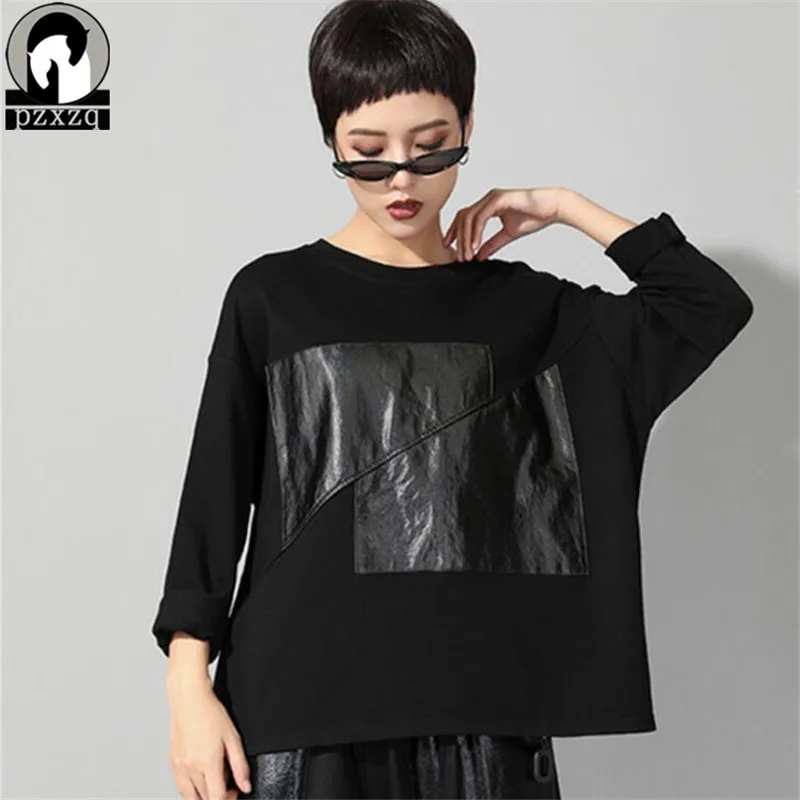 

Hip Hop PU Printed Summer T-shirts Women Long Sleeve Fashion Tshirts 2019 Casual Streetwear New Women T Shirt Girls Punk Tops