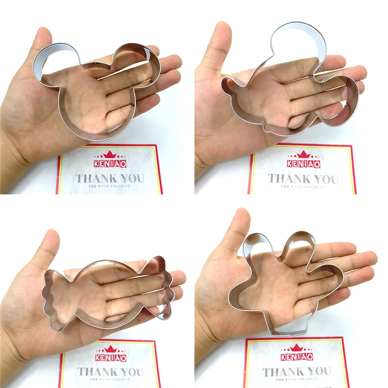 Mouse Cookie Cutter 4 Shapes Ears Side Face Palm and Candy Biscuit Pastry Mold Tools Stainless Steel For Kids