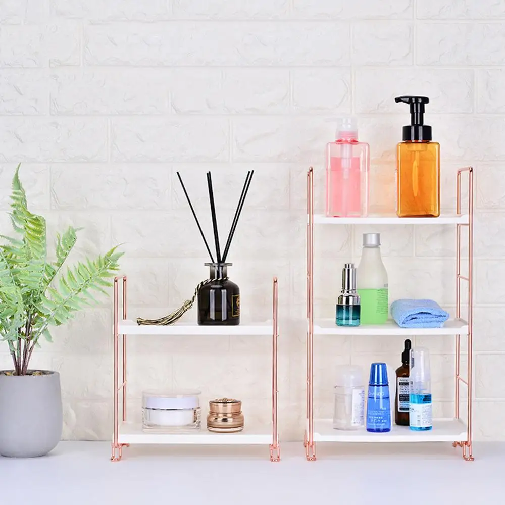 

Iron Corner Organizer Bathroom Caddy Shelf Kitchen Storage Rack Holder 2/3 Tier rose gold Multifunctional #4B04