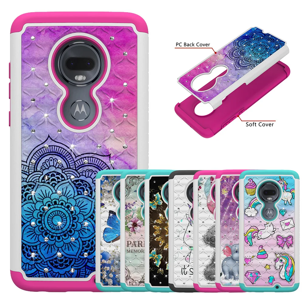 

Shockproof Hard PC+TPU Case For Moto G7 G6 E5 E4 Z3 Play Google Pixel 3 XL Owl Butterfly Diamond Lace Hybrid Bling Cover 1PCS