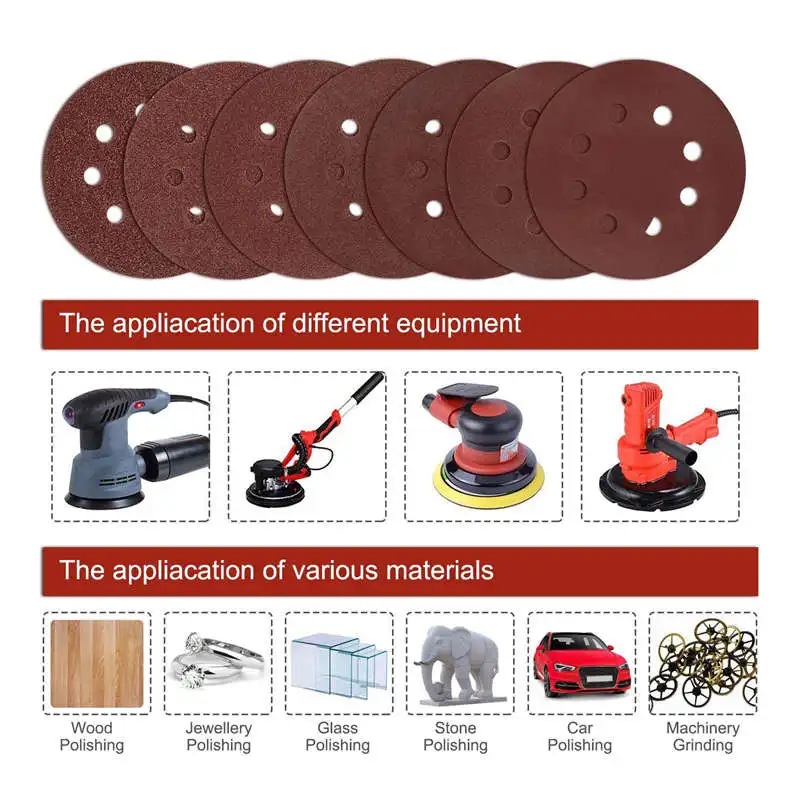 70X8 отверстий золотые шлифовальные диски 5 дюймов беспыльный крюк и петля шлифовальная бумага-10 каждый по 40 60 80 120 180 240 400 грамм