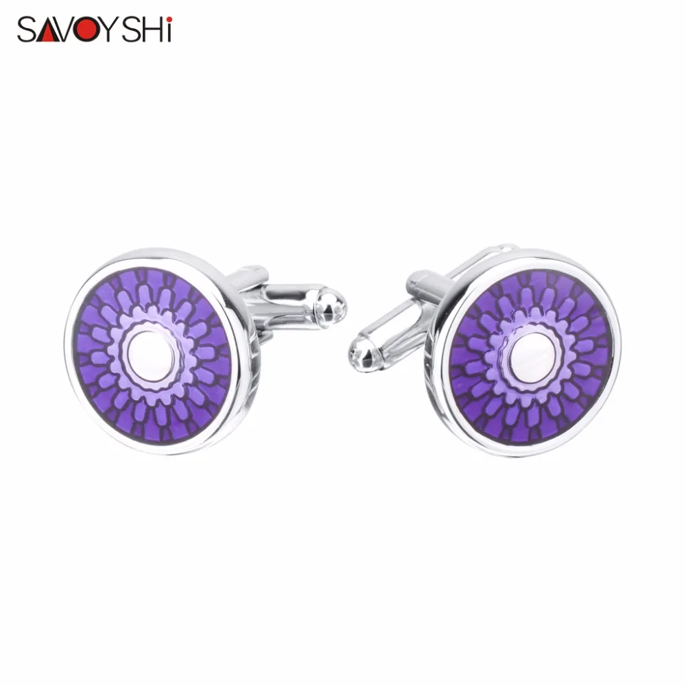 SAVOYSHI модные мужские запонки для рубашек манжеты круглая фиолетовая Эмаль Цветочная манжета запонки аксессуары резьба имя