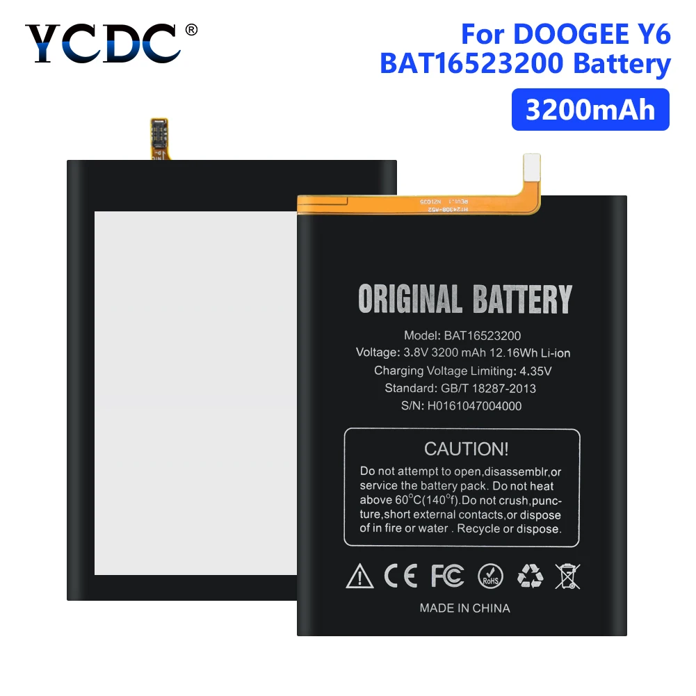 

3.8V BAT16523200 3200mAh Lithium Battery Mobile Phone Replacement Cells For DOOGEE Y6 Y6C Y6 Piano MTK6750 5.5inch Cellphone