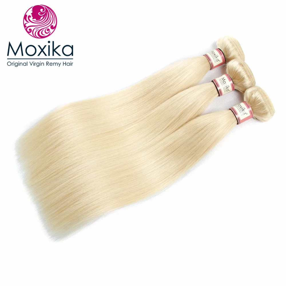 Moxika 613 блондинка человеческие прямые волосы пучки 1 шт. Светло-русый пучки бразильский пучки волос плетение 100% Волосы remy ткань