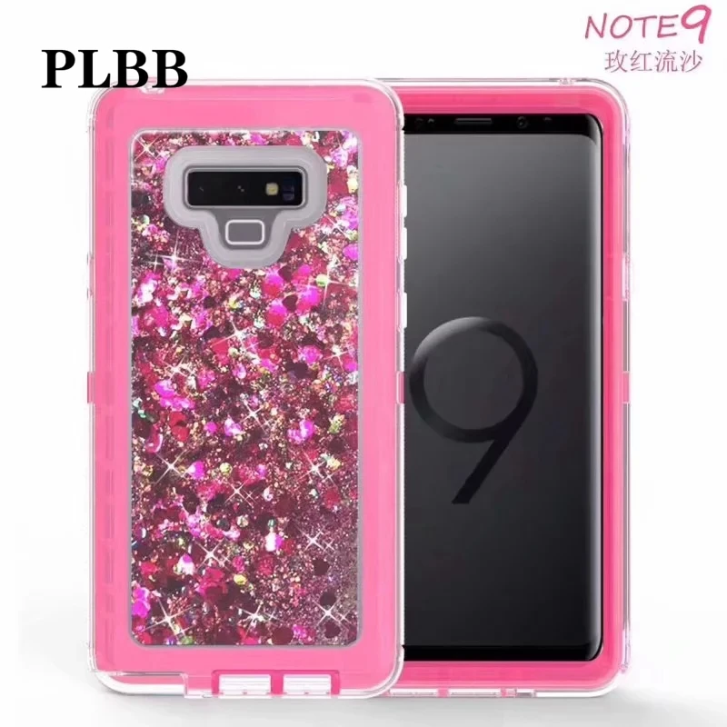 

PLBB 3 in 1 Glitter Bling Sparkle Flowing Quicksand Liquid Heavy Duty Armor Cover Capa Case for Samsung S8 S9 Plus Note 8 Note 9
