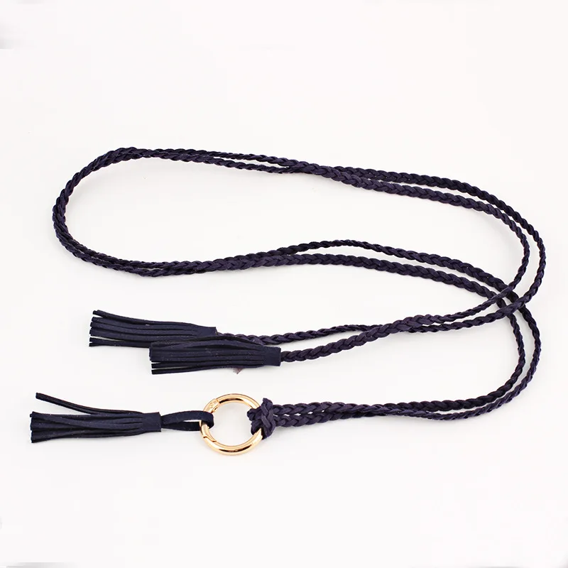 Navy Blue Новые декоративные женские изящные скрученные талии веревки платья ручной работы ремень тонкий с 100 цепи ремней летом bl567 - Цвет: Navy Blue