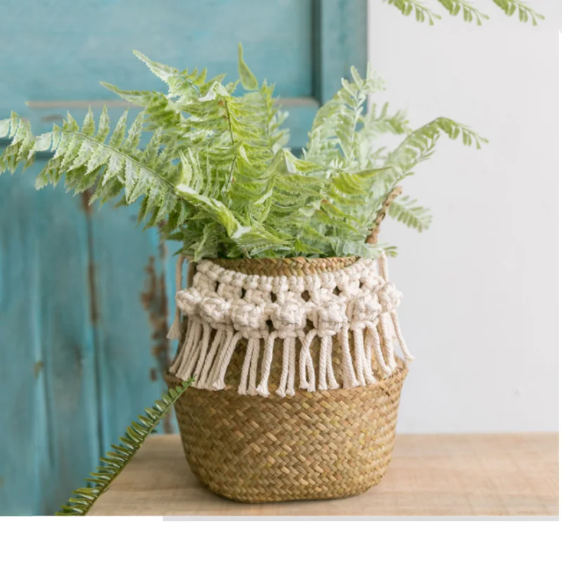 

Macrame Decoration Wicker Basket Garden Flower Pot Study Room Storage Rattan Basket Home Organizer Basket