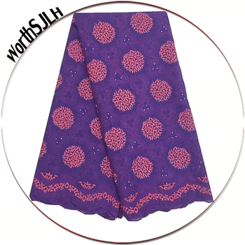 

Rhinestones Swiss Voile Lace Fabric 2020 Nigerian Purple Lace Fabric Lilac African Cotton Lace Fabric Embroidery For Party Dress