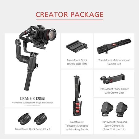 Zhiyun Crane 3 LAB 3-осевой ручной карданный Стабилизатор камеры для sony Canon Panasonic Nikon DSLR, ViaTouch управление ручной карданный - Цвет: Creator Package