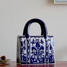 Chinese-style Blue And White Ceramic Handbag Shape Vase Porcelain Vases For Artificial Flower Decoration Vases
