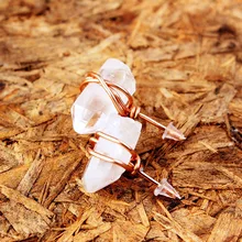 Модные прозрачные серьги с прозрачными кристаллами кварц естественный неправильной формы обмотки сырой камень серьги гвоздики для женщин массивные ювелирные изделия