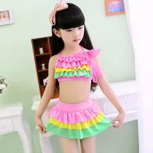 Купальник из двух частей для маленьких девочек, детский плиссированный широкий купальник бикини для девочек, купальный костюм Biquini, пляжная одежда JU1