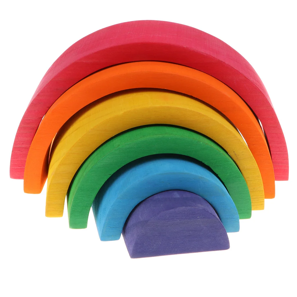 Montessorri Rainbow  Wooden Stacking Rings Arch Blocks Balance Game Kids Educational Toy Play Activity