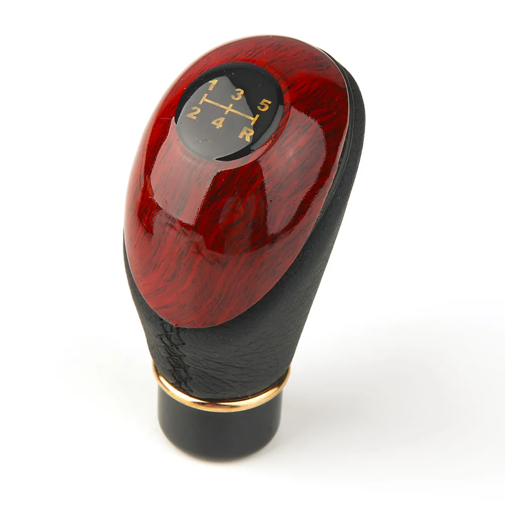 

10mm Audew Wooden PU Leather Universal Car Truck 5 Speed Lever Manual Gear Stick Knob Shift Gloss