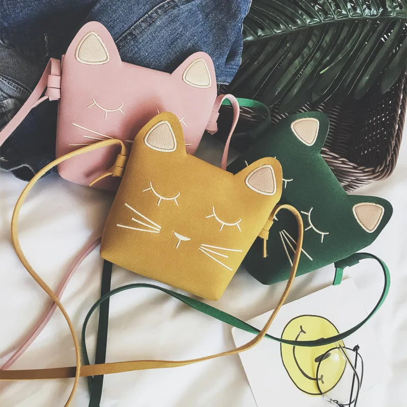 

Cute Cat Shaped Crossbody Shoulder Bag For Girl Kawaii Little Princess Green Message Bag Female Mini Cat Coin Wallet Purse Bag