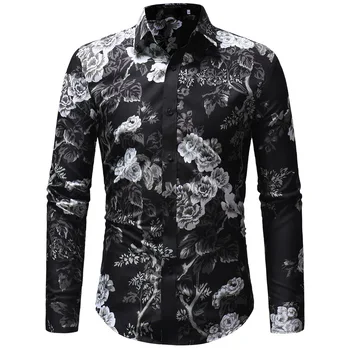 

2018 New Fashion Casual Men Shirt Long Sleeve Slim Fit Shirt Men High Quality Cotton Floral Shirts Mens Clothes