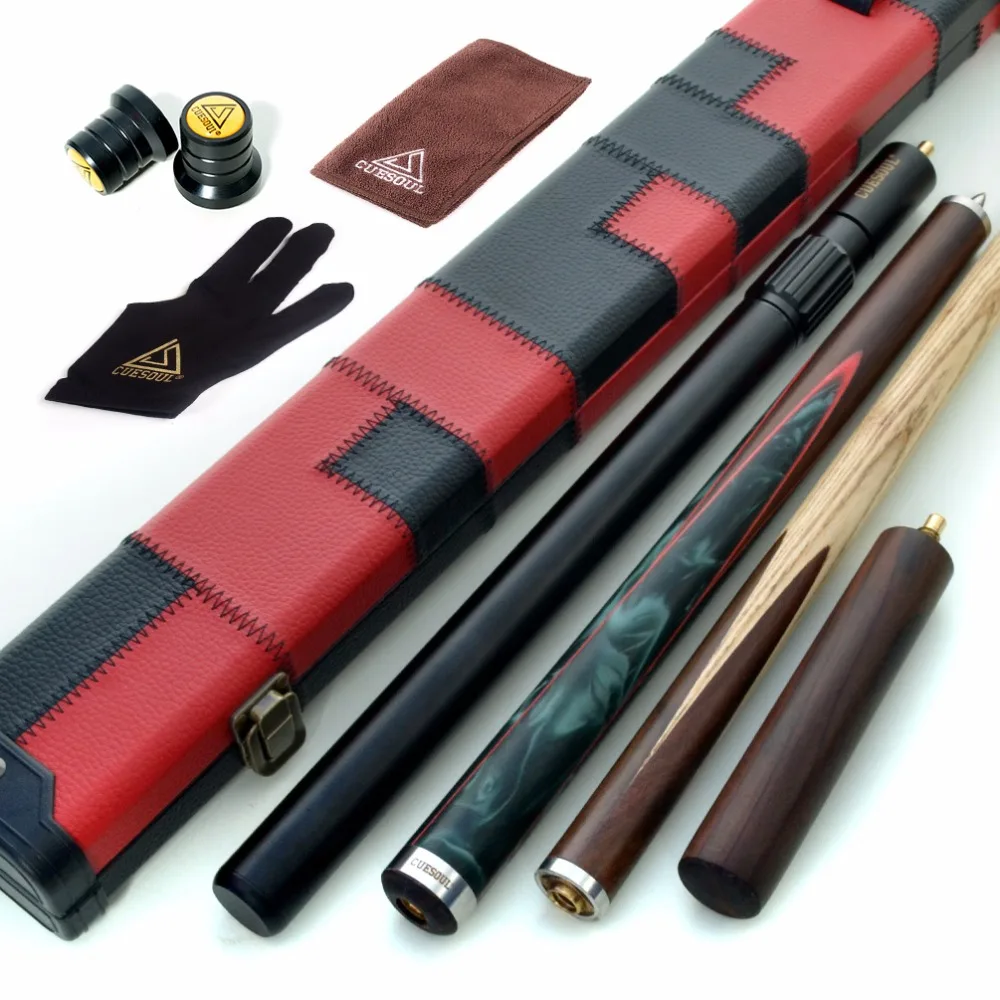 

CUESOUL 57" Hand-Spliced 3/4 Jointed Snooker Cue with 2 Extensions Packed in Leatherette Cue Case