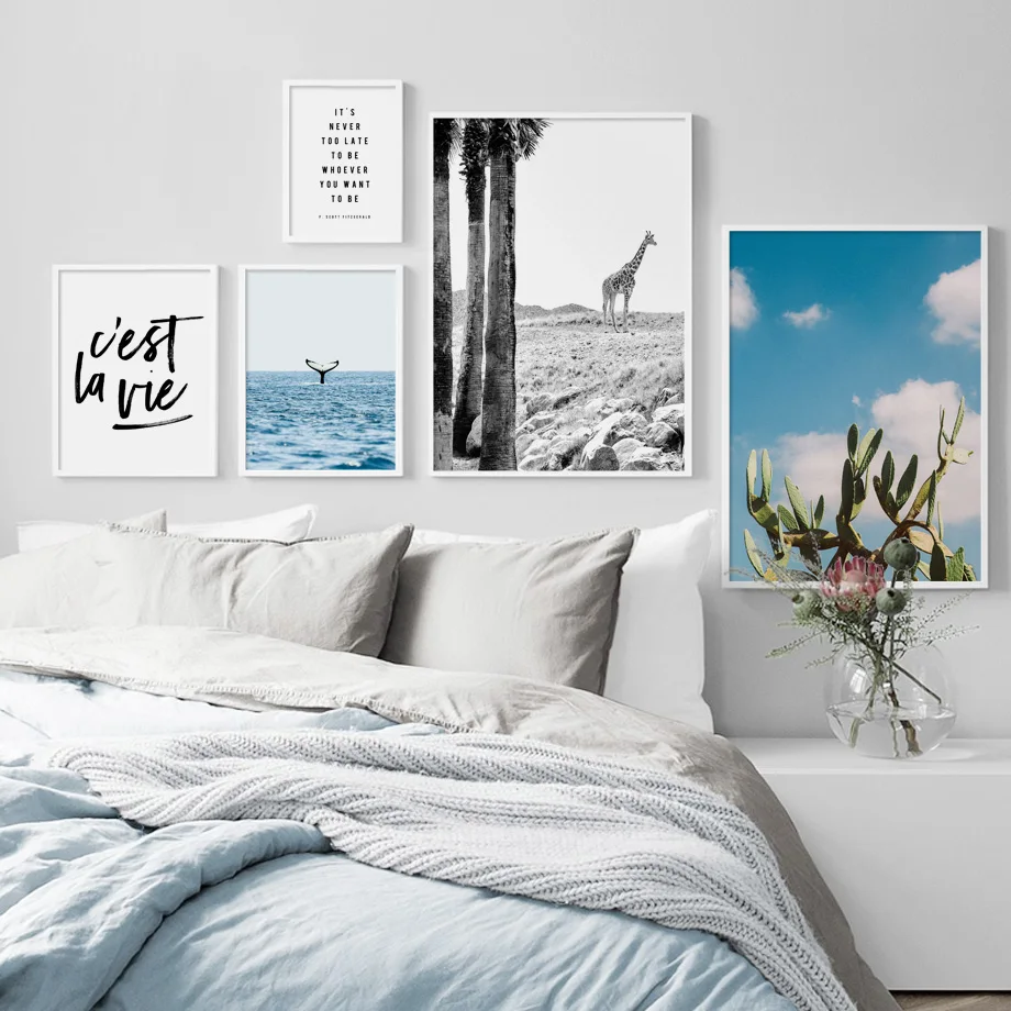 

Giraffe Tree Cactus Sea Landscape Quotes Wall Art Canvas Painting Nordic Posters And Prints Wall Pictures For Living Room Decor