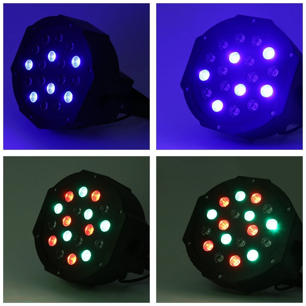 

2pcs 18W 18 LEDs Auto RGB Stage Par Light DMX-512 Control Lamp for Disco DJ Club Party Ballroom KTV Bar Wedding mixing light