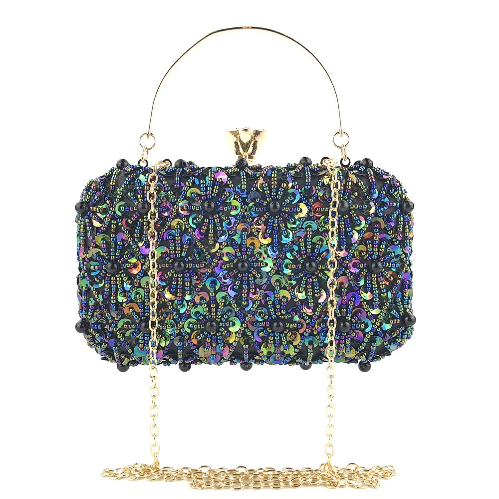 

2019 New Women's Fashion Clutch Bag Dinner Bags for Women Heavy Hand Beaded Bag Sequins Banquet Ladies Handbag Silver Gold Black