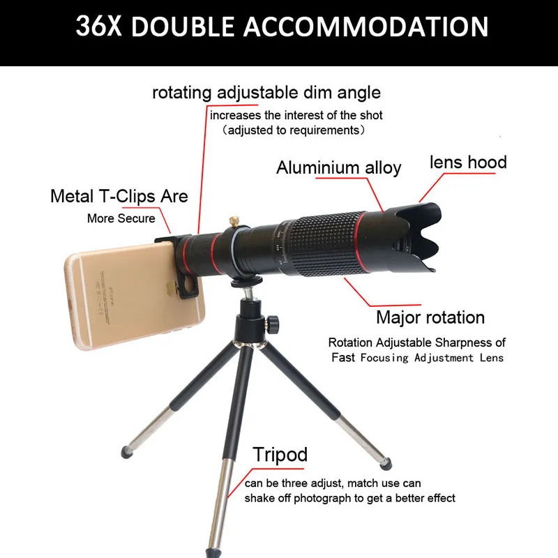 Bluetooth управление 4K HD 36x Монокуляр с одним фокусом зум телескопический объектив для мобильного телефона телеобъектив внешний смартфон объектив камеры