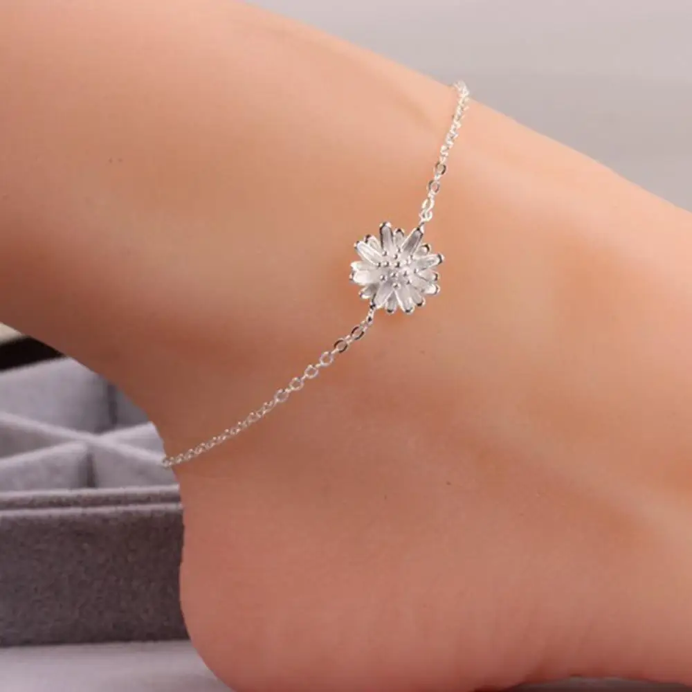imixlot 925 Sterling Silver Elegant Sweet Daisy Anklets Female Brief Fashion Foot Chain Jewelry Birthday Gifts 2019 New imixlot 925 Sterling Silver Elegant Sweet Daisy Anklets Female Brief Fashion Foot Chain Jewelry Birthday Gifts 2019 New
