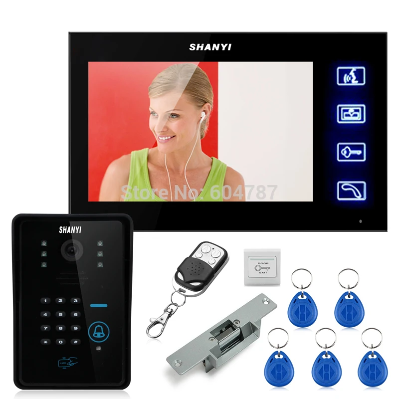 

7" LCD Monitor ID Card Unlocking Video Door Phone Wth IR Camera & Code Keypad Electric Strike Door Lock