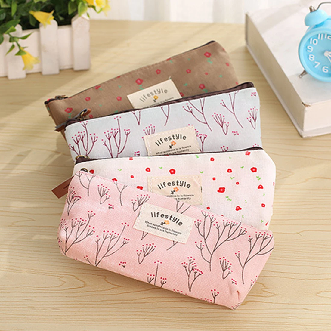 

FangNymph Fashion Cute Floral Canvas Zipper Pencil Cases Lovely Flower Tree Pen Bags School Supplies Office Stationery