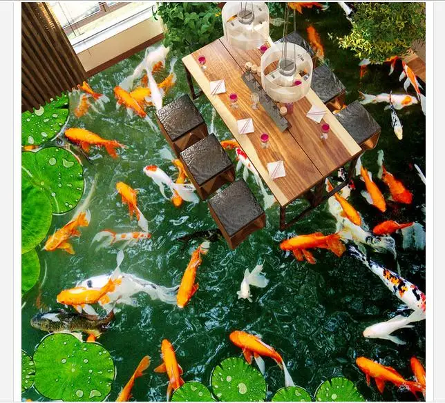 3D ПВХ пол живопись на заказ Настенные обои Koi пруд duckweed Ванная комната Спальня 3 d пол красота украшение комнаты