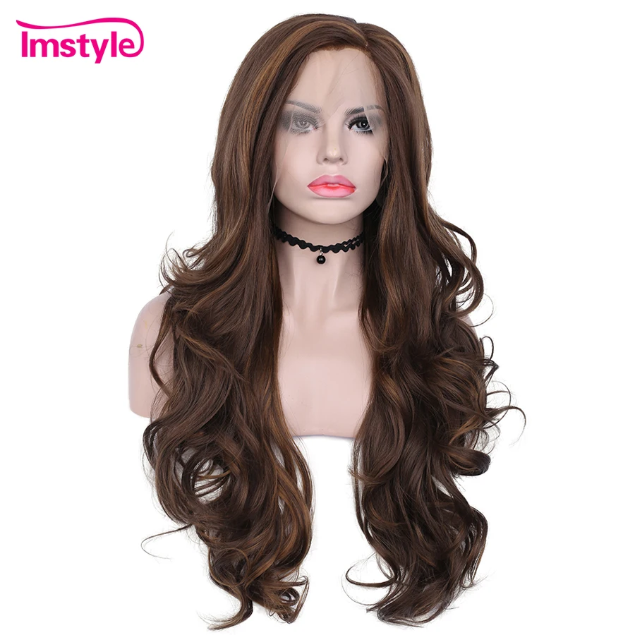 

Imstyle Wavy Synthetic Light chestnut Brown mixed color 26" lace front wig