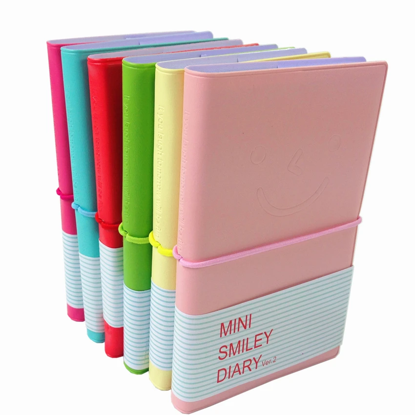 Download 1pcs/lot Candy color mini Smiley Diary Kawaii PU cover notebook with Straps cute Handbook ...