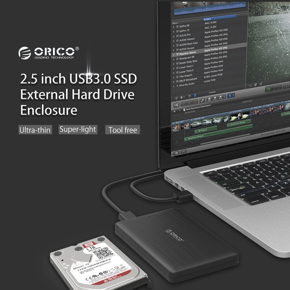 ORICO 2,5 дюймов корпус для жесткого диска SATA to USB3.0 Micro B внешний жесткий диск чехол для 7 мм SSD Поддержка UASP для WD