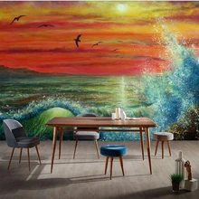 На заказ картина маслом Se чайки закат пейзаж настенная ткань гостиная диван настенная, дающая фоновое освещение настенной бумаги домашнего интерьера