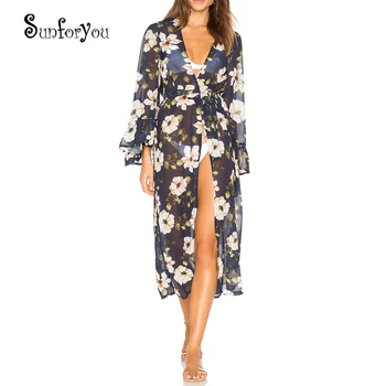 

Chiffon Beach Cover up Print Kaftan Saida de Praia Bikini cover up Women Swimsuit Cover up Tunics cover up Beach Woman Beachwear