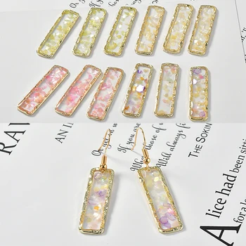

Rectangular color shell fragments alloy pendant DIY earrings, ear hooks and ear clips material accessories