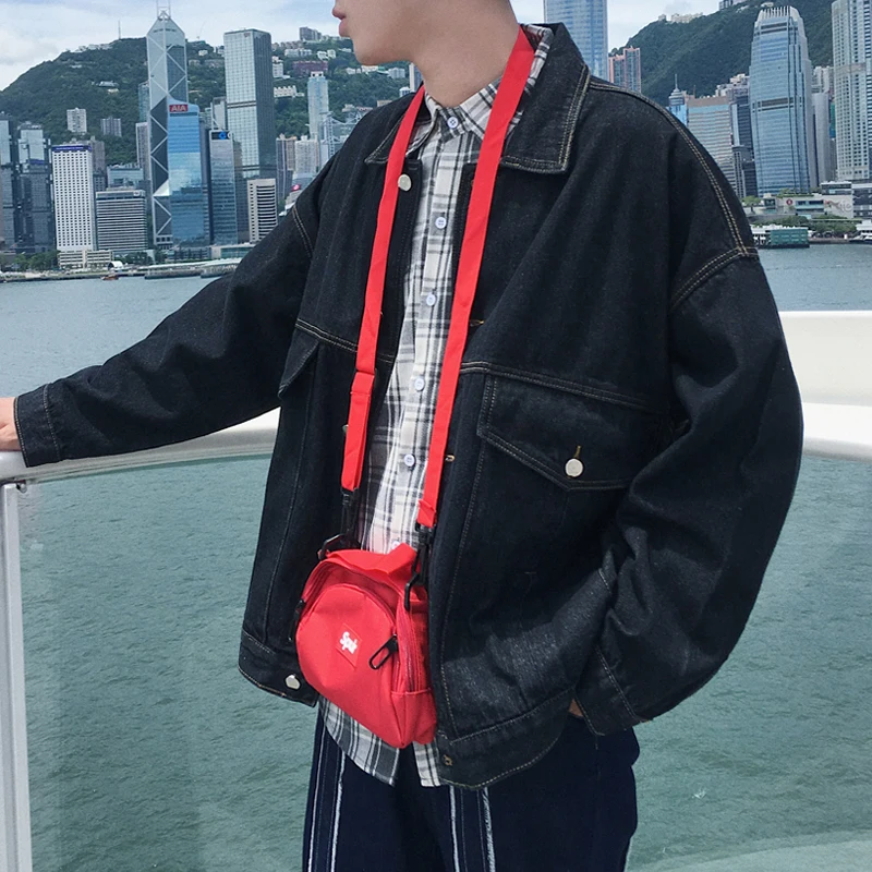 

Fashion Casual Men's Denim Jacket Spring And Autumn New M-2XL Solid Color Loose Shirt Jacket Black Blue PersonalityYouth Popular