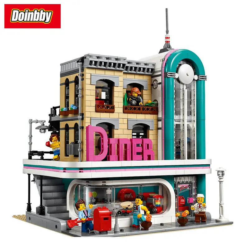 

LEPIN 15037 City Street Creator Series MOC Downtown Diner Building Block Bricks Toys Children Gifts Compatible with logoing
