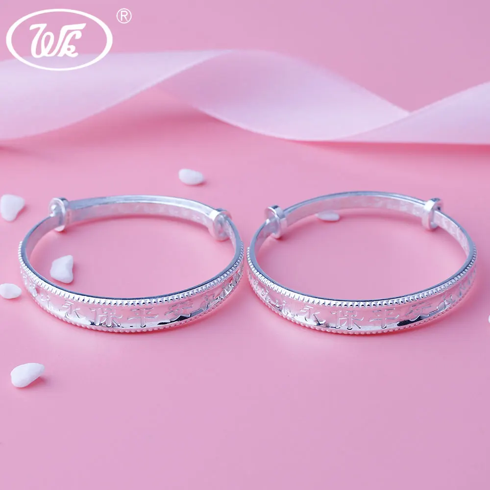 

WK NEW Fashion Real Pure 999 Sterling Silver Bracelet Bangle Double Charm Bracelets Bangles For Girls Boys Wholesale 4W BB26061Y