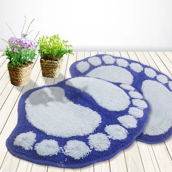 

40 x 60 Blue Modern Big Feet Printed OrloNon Slip Bathroom Carpet Mat