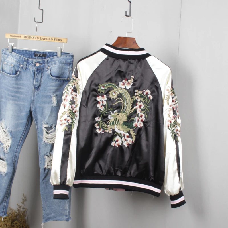 Tout Femmes Spéciale Offre De Réversible Pleine Nouvelle Broderie Féminin Baseball Survêtement Veste army Lâche Uniforme Printemps Noir allumette Green 2017 wqtr7w