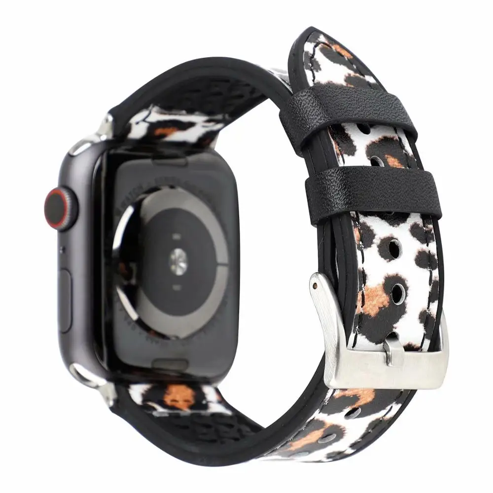 Леопардовая натуральная кожа и силиконовый ремешок для часов Apple Watch Series 4 3 2 1 38 мм