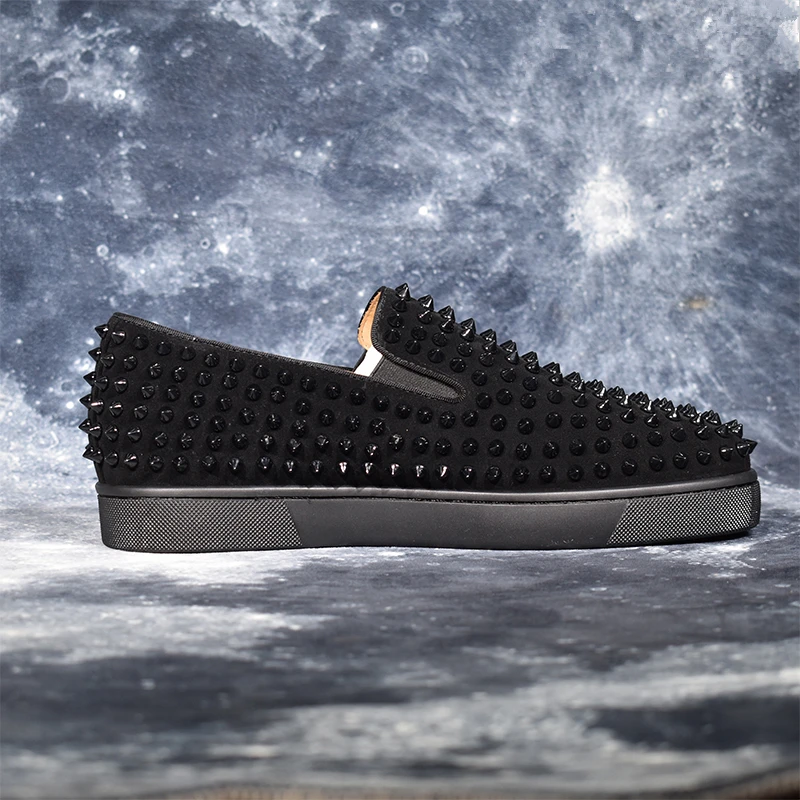 As Bout Hommes Mujer Mode Populaire Daim Slip Chaussures on Style Zapatos De Sneakers Rond Rivets Main Noir En Appartements Show BF1w85Uq