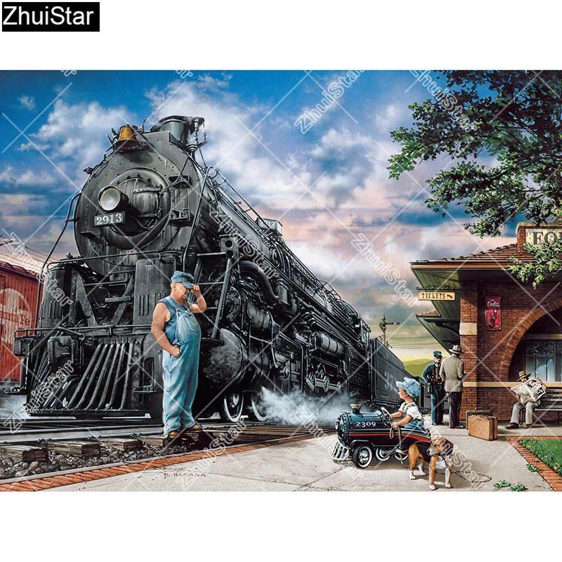 

Zhui Star Full Square Drill 5D DIY Diamond Painting "Train town" 3D Embroidery Cross Stitch Rhinestone Mosaic Decor HYY