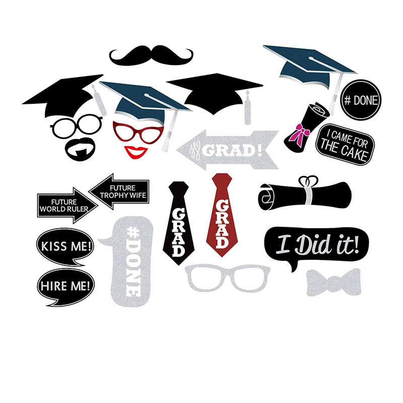 24PCS Photo Booth Props DIY Mustache Lips Photobooth Props Glasses Hat Mask Flash Silver Powder Graduation Season Party Supplies (4)
