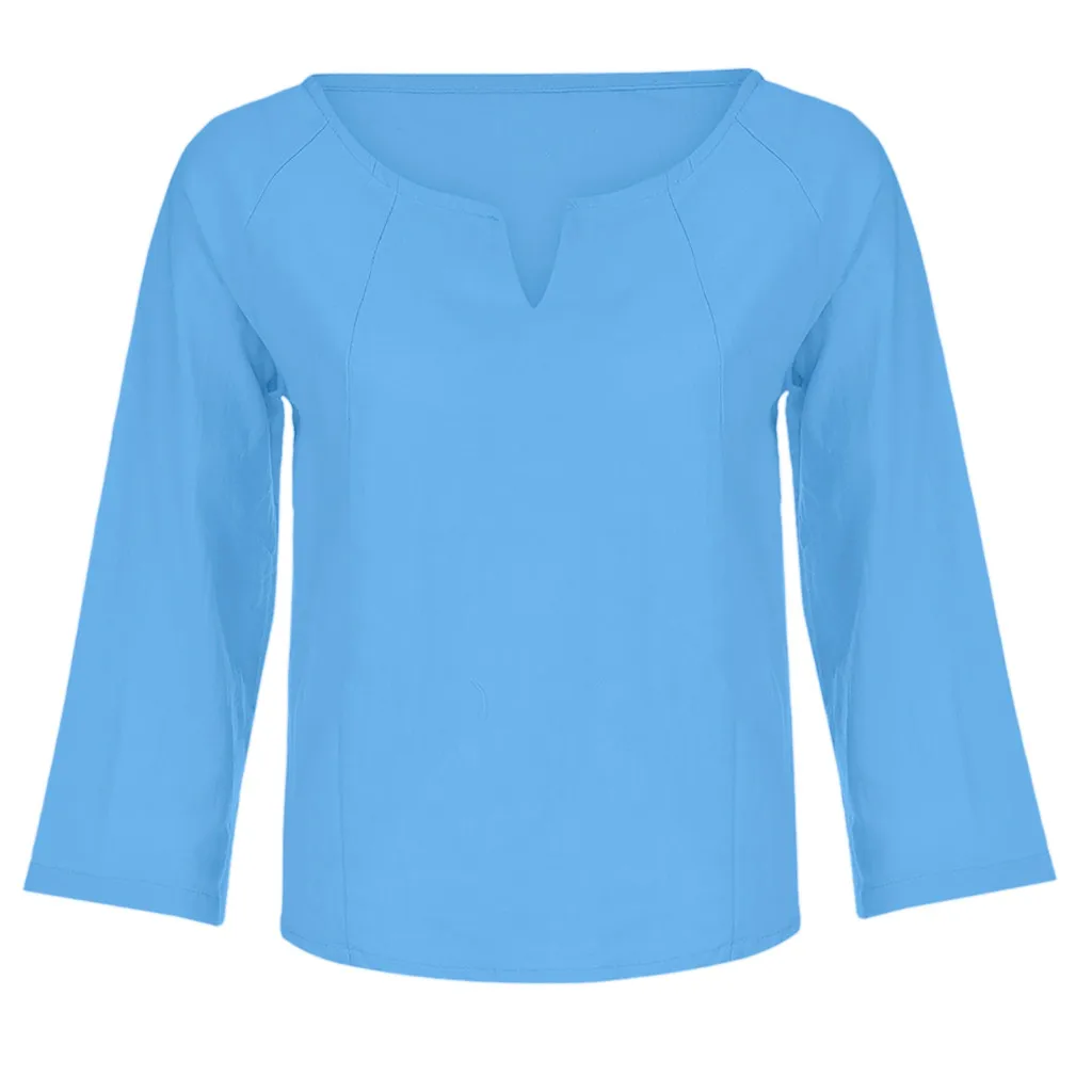 MISSOMO Футболка женская винтажная размера плюс Однотонный пуловер с длинным рукавом и v-образным вырезом Топы рубашка свободный весенний пуловер рубашка Blusas 613
