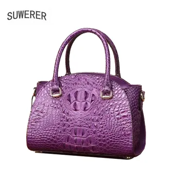 

SUWERER 2020 New cowhide women genuine leather bag crocodile pattern Embossed Fashion schoudertas dames luxury leather bag