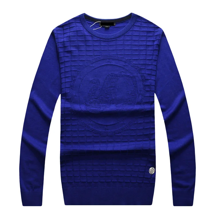 Billionaire шерстяной мужской свитер Новая мода круглый вырез Повседневный принт комфорт вышивка размер M-5XL джентльмен - Цвет: Blue